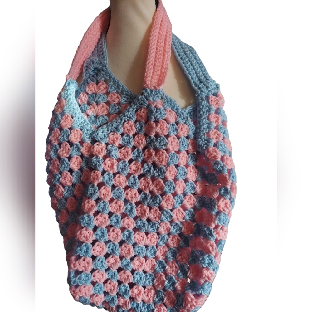 Handmade Cotton Candy Crochet tote bag